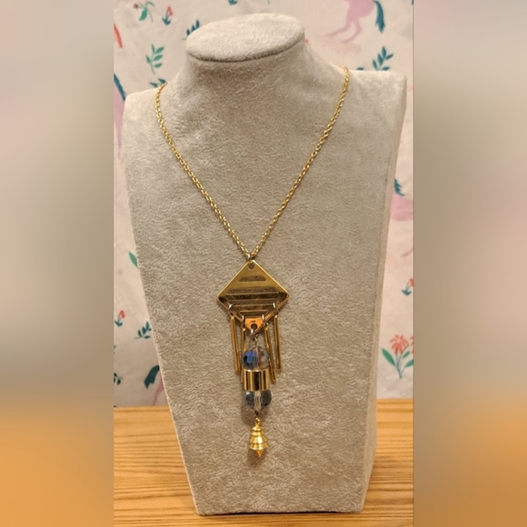 Revolve Laruicci Luxury Crystal & Gold Plated Boho Long Dangle Necklace Jewelery - Picture 1 of 4